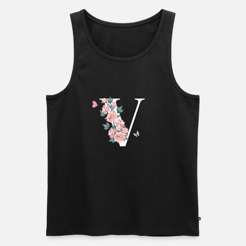 Buchstabe v rosa Blumen - Männer Premium Bio Tank Top - Schwarz