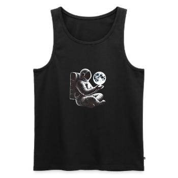 Contemplation cosmique : l’astronaute tenant la Terre - Débardeur bio Premium Homme - noir - Devant - AI Model Male 178 light (178cm)