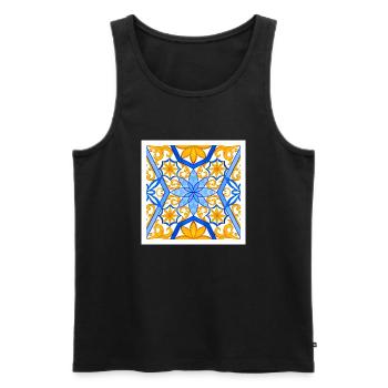 Mediterranean Blue and Gold Tile Design - Men's Premium Organic Tank Top - black - Front - AI Model Male 178 light (178cm)