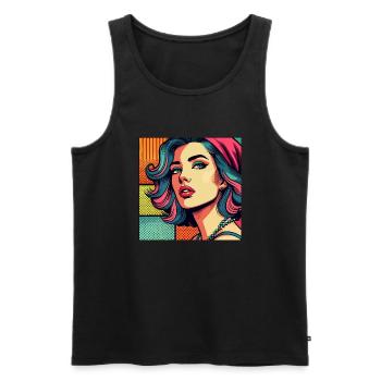 Pop-Art-Porträt einer Frau - Männer Premium Bio Tank Top - Schwarz - Vorne - Michal (187cm)