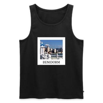 Benidorm - Men's Premium Organic Tank Top - black - Front - AI Model Male 178 light (178cm)