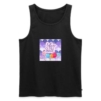 Life Is Sweet - Colourful Candy Lollipop Design - Men's Premium Organic Tank Top - black - Front - Michal (187cm)