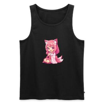 Anime Renard Fille Manga - Débardeur bio Premium Homme - noir - Devant - AI Model Male 178 light (178cm)
