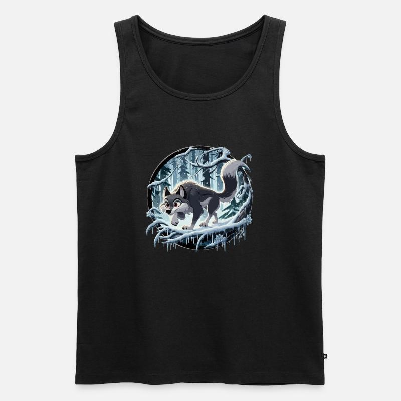 Wolf im eisigen Wald - Männer Premium Bio Tank Top - Schwarz