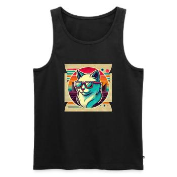 Coole Retro Katze mit Sonnenbrille - Männer Premium Bio Tank Top - Schwarz - Vorne - AI Model Male 178 light (178cm)