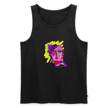 Neonfarbenes Linienporträt - Männer Premium Bio Tank Top - Schwarz - Vorne - AI Model Male 178 light (178cm)