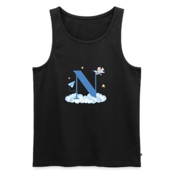 Letter n Blue Clouds Airplane Child - Men's Premium Organic Tank Top - black - Front - Michal (187cm)
