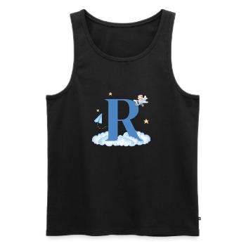 Letter r blue clouds airplane child - Men's Premium Organic Tank Top - black - Front - Michal (187cm)