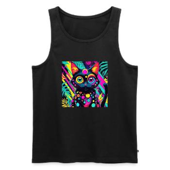 neon colored cartoon style Cat dog art design cool - Men's Premium Organic Tank Top - black - Front - AI Model Male 178 light (178cm)