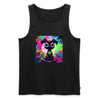 neon colored cartoon style Cat dog art design cool - Men's Premium Organic Tank Top - black - Front - AI Model Male 178 light (178cm)
