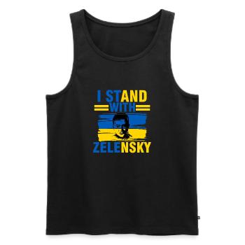 I stand with Zelensky against  for Ukrain - Men's Premium Organic Tank Top - black - Front - AI Model Male 178 light (178cm)