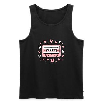 Cassette Love Lover Musique Années 70 Rétro Rose - Débardeur bio Premium Homme - noir - Devant - AI Model Male 178 light (178cm)