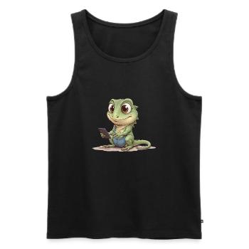 Bébé lézard avec téléphone portable - Débardeur bio Premium Homme - noir - Devant - Michal (187cm)