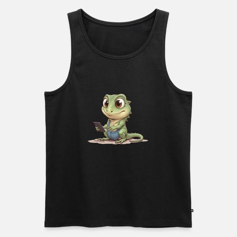Baby-Eidechse mit Handy - Männer Premium Bio Tank Top - Schwarz