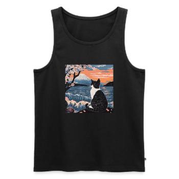 Japanese Cat Mount Fuji Cherry Blossom - Men's Premium Organic Tank Top - black - Front - AI Model Male 178 light (178cm)