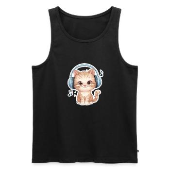 Chat mignon avec des écouteurs Doodle - Débardeur bio Premium Homme - noir - Devant - Michal (187cm)