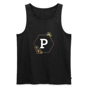 Buchstabe p Goldener Blumenrahmen - Männer Premium Bio Tank Top - Schwarz - Vorne - AI Model Male 178 light (178cm)