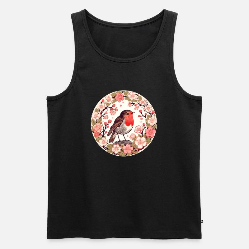 Kirschblüten-Rotkehlchen - Männer Premium Bio Tank Top - Schwarz