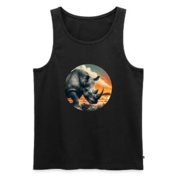 Majestueux rhinocéros coucher de soleil Art de la faune africaine - Débardeur bio Premium Homme - noir - Devant - AI Model Male 178 light (178cm)