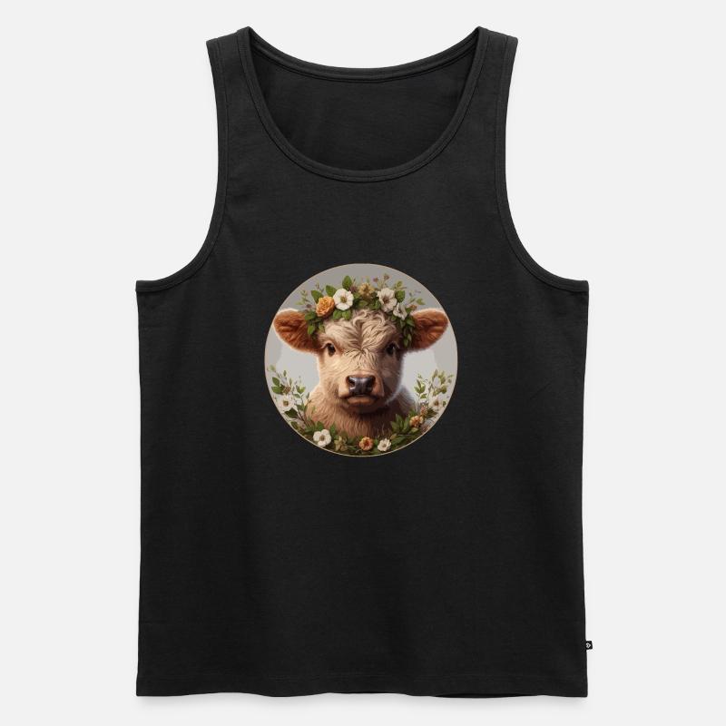 Highlander-Kalb mit Blumen - Männer Premium Bio Tank Top - Schwarz