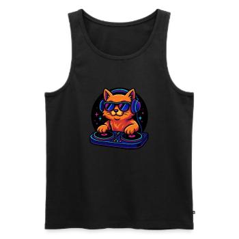 Neon DJ Cat mit Kopfhörer und Plattenspieler - Männer Premium Bio Tank Top - Schwarz - Vorne - AI Model Male 178 light (178cm)