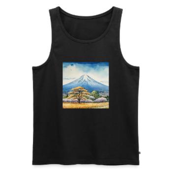 Frühlingsblick auf Fuji - Männer Premium Bio Tank Top - Schwarz - Vorne - AI Model Male 178 light (178cm)