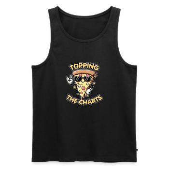 La pizza Kawaii Chibi en tête des charts Jeu de mots amusant sur la nourriture - Débardeur bio Premium Homme - noir - Devant - AI Model Male 178 light (178cm)