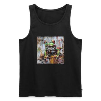 Graffiti grüner Frosch rostige Oberfläche - Männer Premium Bio Tank Top - Schwarz - Vorne - Michal (187cm)