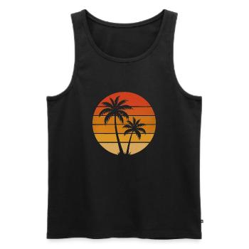 Palmiers rétro coucher de soleil – Motif de plage vintage - Débardeur bio Premium Homme - noir - Devant - Michal (187cm)
