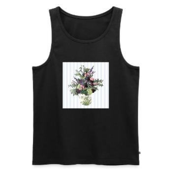 Still Life Flower Vase Bouquet Vintage in Oil - Men's Premium Organic Tank Top - black - Front - AI Model Male 178 light (178cm)