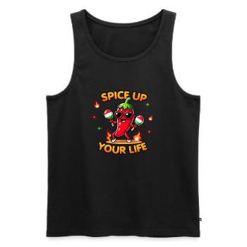 Spice Up Your Life – Kawaii Chili Mascot Funny Pun - Men's Premium Organic Tank Top - black - Front - AI Model Male 178 light (178cm)