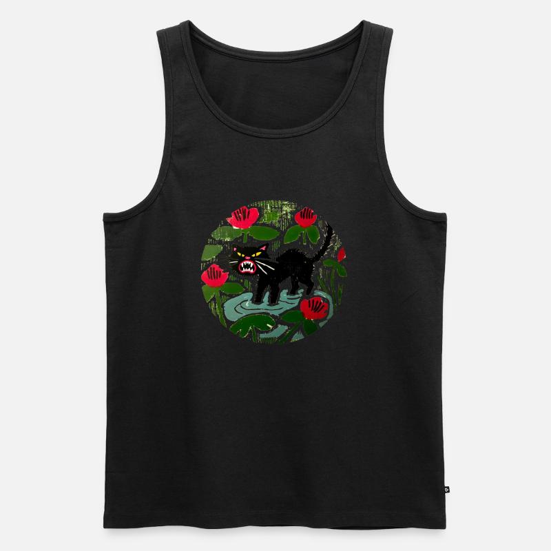 Schwarze Katze & Mohnblumen - Männer Premium Bio Tank Top - Schwarz