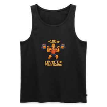 level up your gains - Männer Premium Bio Tank Top - Schwarz - Vorne - AI Model Male 178 light (178cm)