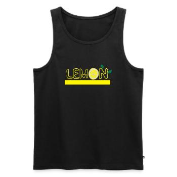 LEMON TXT & lemon fruits -2 - Men's Premium Organic Tank Top - black - Front - AI Model Male 178 light (178cm)