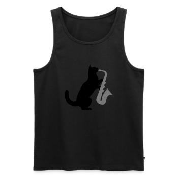 Sax Katze - Männer Premium Bio Tank Top - Schwarz - Vorne - AI Model Male 178 light (178cm)
