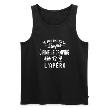 humour fille simple - camping et apéro - Débardeur bio Premium Homme - noir - Devant - Michal (187cm)