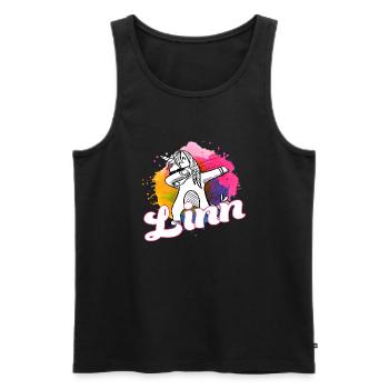 LINN - Schöner Name mit dabbing Einhorn - Männer Premium Bio Tank Top - Schwarz - Vorne - Michal (187cm)