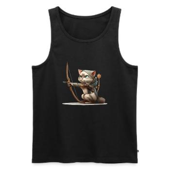 Miko le chat au tir à ll arc - Débardeur bio Premium Homme - noir - Devant - AI Model Male 178 light (178cm)