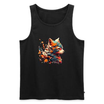 Bunter Katzenkopf mit vielen Farben - Männer Premium Bio Tank Top - Schwarz - Vorne - Michal (187cm)