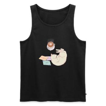 Cat and coffee - Men's Premium Organic Tank Top - black - Front - Michal (187cm)