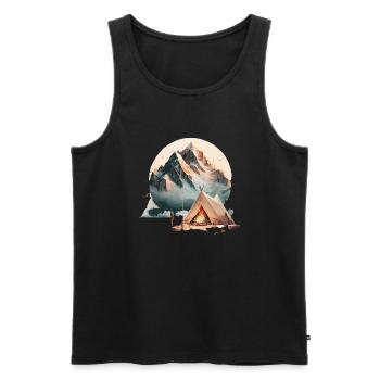 Tente dans les montagnes avec feu de camp - Débardeur bio Premium Homme - noir - Devant - Michal (187cm)