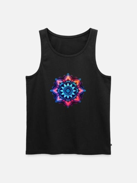 Mandala bunte Blume Neon - Männer Premium Bio Tank Top - Schwarz