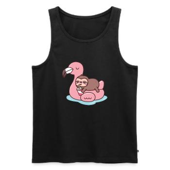 Chilling Flamingo Faultier Strand T-Shirt - Männer Premium Bio Tank Top - Schwarz - Vorne - Michal (187cm)