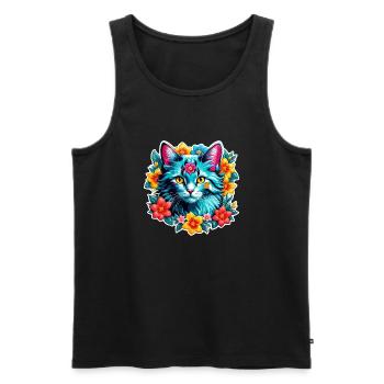 Katze und Blume Aquarell - Männer Premium Bio Tank Top - Schwarz - Vorne - AI Model Male 178 light (178cm)
