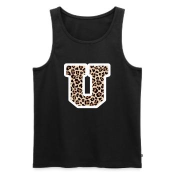 lettre U motif léopard -idée cadeau d’anniversaire - Débardeur bio Premium Homme - noir - Devant - Michal (187cm)