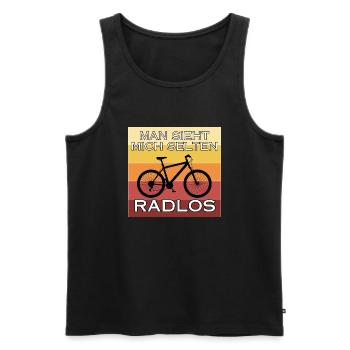 Man sieht mich selten Radlos - Männer Premium Bio Tank Top - Schwarz - Vorne - Michal (187cm)