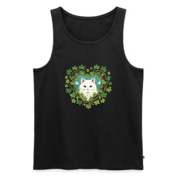 Weiße Katze Efeu - Männer Premium Bio Tank Top - Schwarz - Vorne - AI Model Male 178 light (178cm)