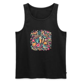 Colorful collage of summer delicacies and objects - Men's Premium Organic Tank Top - black - Front - AI Model Male 178 light (178cm)