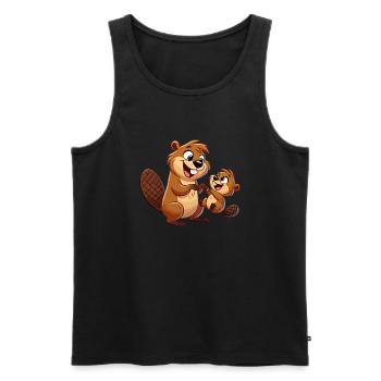Beaver mother with child frolicking - Men's Premium Organic Tank Top - black - Front - AI Model Male 178 light (178cm)