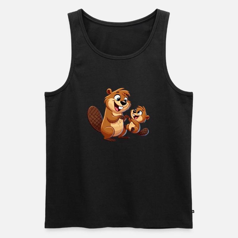 Bibermutter mit herumtollendem Kind - Männer Premium Bio Tank Top - Schwarz